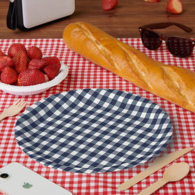 Assiettes En Carton Faye et Lauren Marine En vichy (Pique-nique)