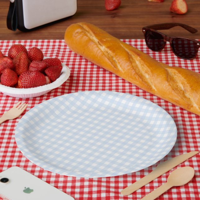 Assiettes En Carton Faye et Lauren Pastel En vichy bleu (Pique-nique)