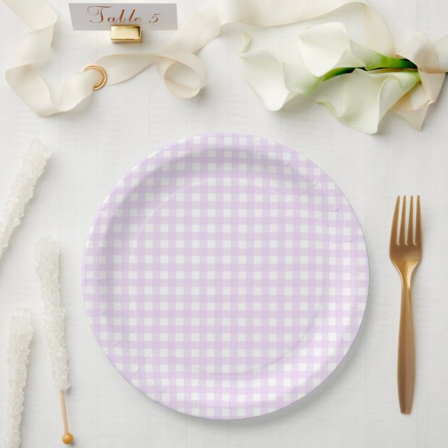 Assiettes En Carton Faye et Lauren Pastel Purple En vichy (Mariage)