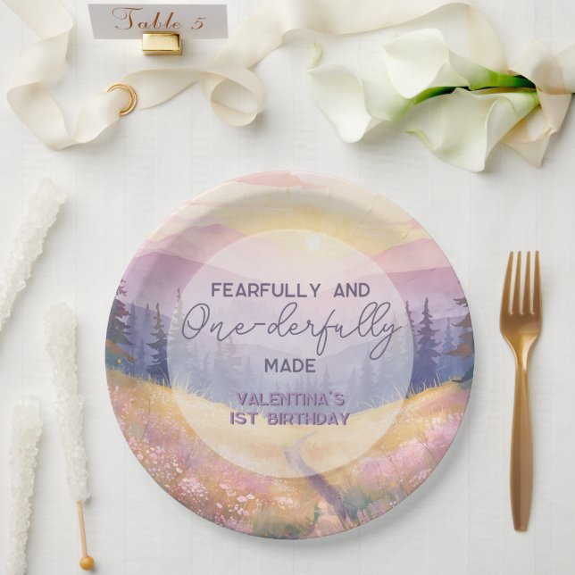 Assiettes En Carton Fearfully and Onederfully Made Girl First Birthday (Mariage)