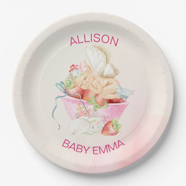 Assiettes En Carton Fée de fille bébé en Baby shower rose (Devant)