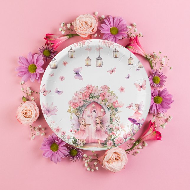 Assiettes En Carton Fée de forêt enchantée rose fête d'anniversaire (Créateur téléchargé)