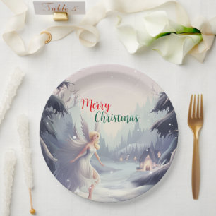 Assiettes En Carton Fée de l'aquarelle fêle de fleur de neige Joyeux N