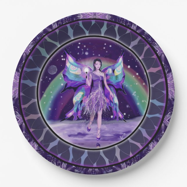 Assiettes En Carton Fée de pluie violette (Devant)
