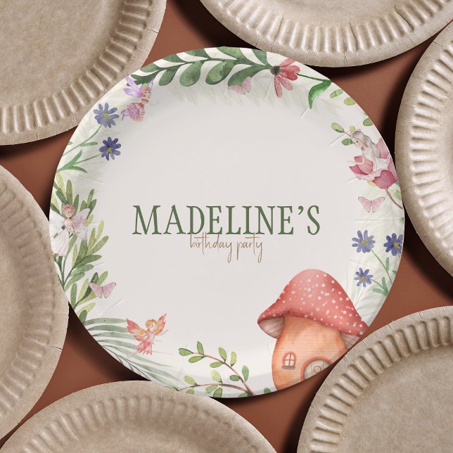 Assiettes En Carton Fée Enchantée Forêt Champignons Verdure (fairy first birthday paper plate)