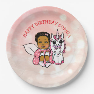 Assiettes En Carton Fée et licorne personnalisées joyeux anniversaire