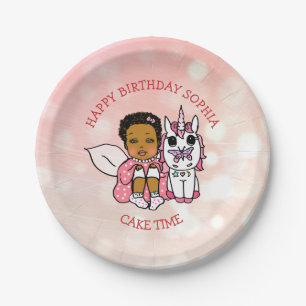 Assiettes En Carton Fée et licorne personnalisées joyeux anniversaire