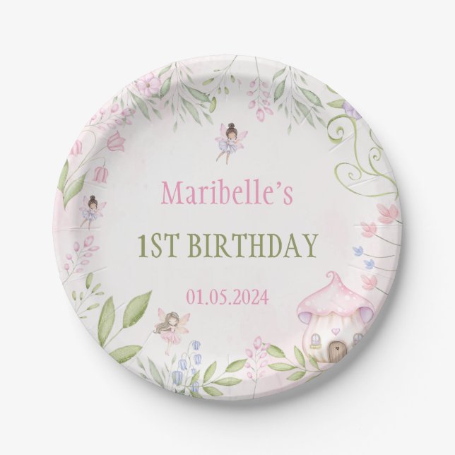 Assiettes En Carton Fée Floral Fille fête d'anniversaire (Devant)
