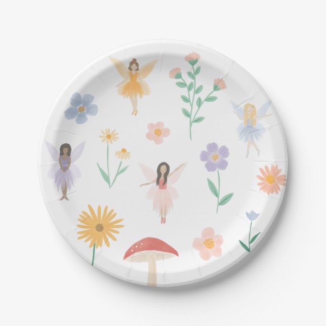 Assiettes En Carton Fée Floral Fille fête d'anniversaire (Devant)