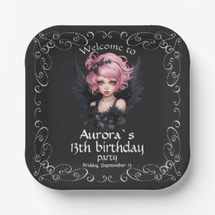 Assiettes En Carton Fée Goth Pastel Noir Et Rose 13e Anniversaire