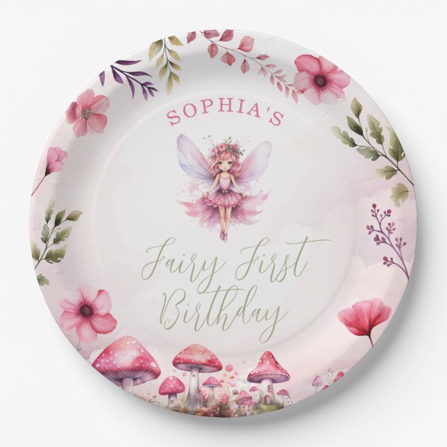 Assiettes En Carton Fée premier anniversaire Enchanted Forest Champign (Devant)