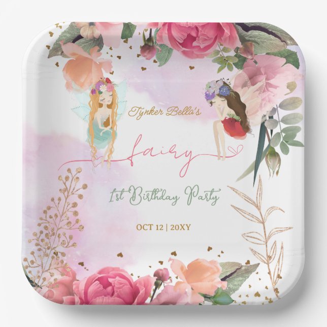 Assiettes En Carton Fée Première fête d'anniversaire Baby Girl (Recto)