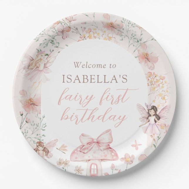 Assiettes En Carton Fée rose Floral Anniversaire (Devant)