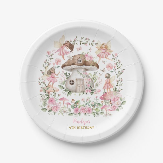 Assiettes En Carton Fée Whimsical Rose Floral Tea Party Anniversaire (Devant)