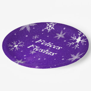 Assiettes En Carton Felices Fiestas Snowflake Plaques de papier bleu v