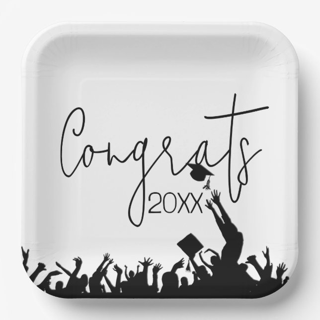 Assiettes En Carton Félicitations À La Diplôme Avec Casquette (Recto)
