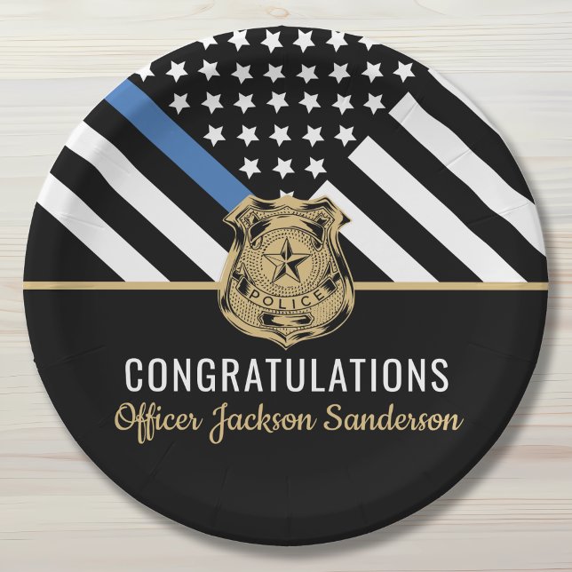 Assiettes En Carton Félicitations à la police de la retraite mince lig (Police Retirement Thin Blue Line Congratulations Paper Plates)
