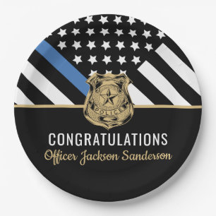 Assiettes En Carton Félicitations à la retraite de la Police Blue Li
