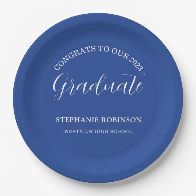 Assiettes En Carton Félicitations à Notre Royal Blue 2023 Graduate (Devant)