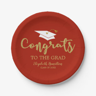 Assiettes En Carton Félicitations au diplômé papier pailleté or gradua
