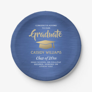 Assiettes En Carton Félicitations Blue Gold White Script Graduation