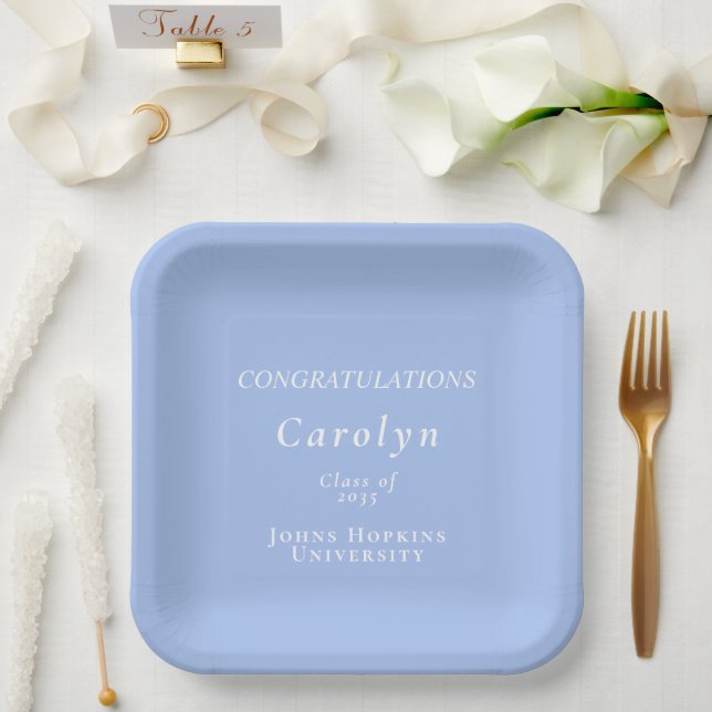 Assiettes En Carton Félicitations diplômé bleu blanc graduation  (Mariage)