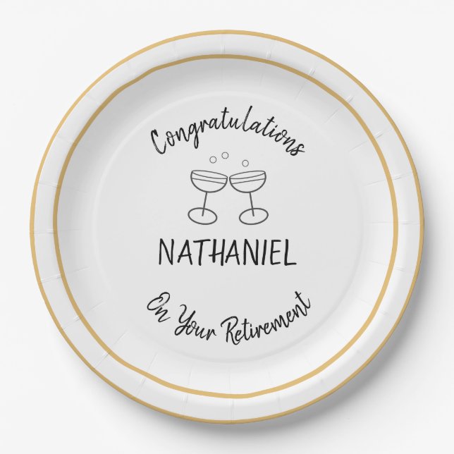 Assiettes En Carton Félicitations du parti de retraite Nom personnalis (Devant)