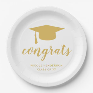 Assiettes En Carton Félicitations Élégant Gold et White Graduation Cap