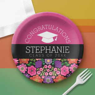 Assiettes En Carton Félicitations Fleurs Féminines de Diplômée de Remi