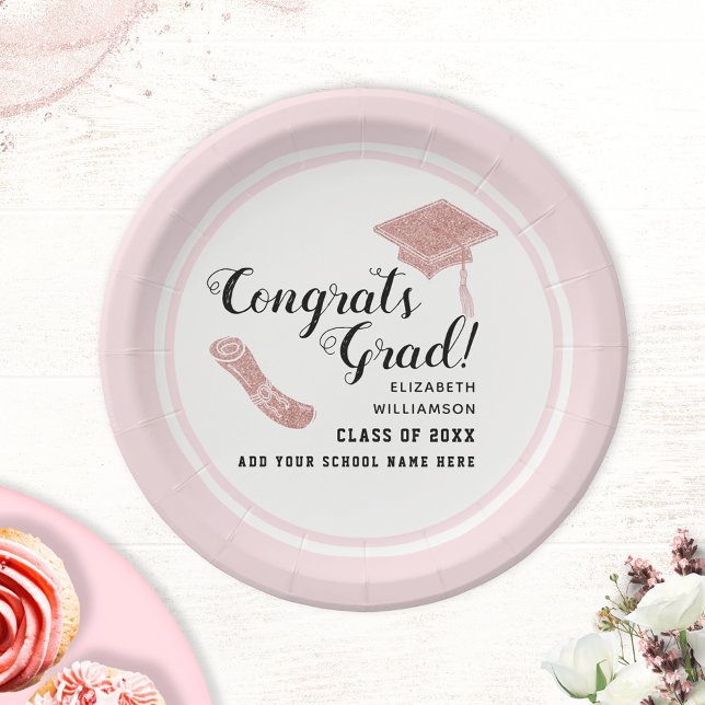 Assiettes En Carton Félicitations Grad White Pink Class 2025 Graduatio (Créateur téléchargé)