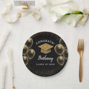Assiettes En Carton Félicitations Grand Gold Confetti Balloons Graduat