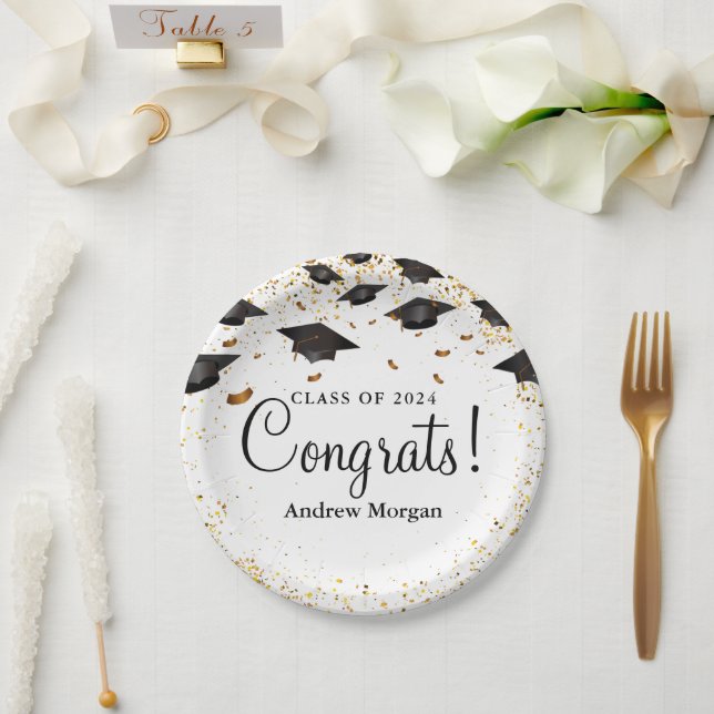 Assiettes En Carton Félicitations Grand Gold Confetti Graduation Caps (Mariage)