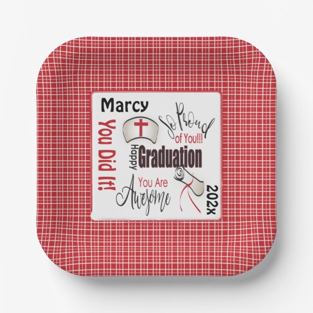 Assiettes En Carton Félicitations Infirmière diplômée personnalisée (Recto)