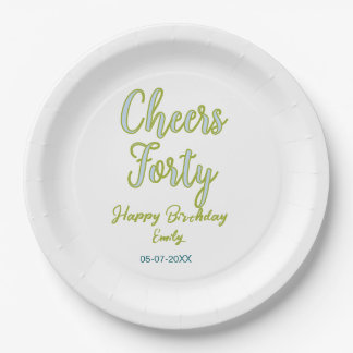 Assiettes En Carton félicitations quarante nom vert bleu pastel annive