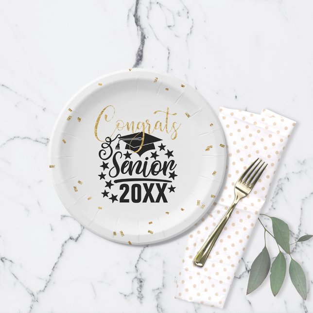 Assiettes En Carton Félicitations Senior 20XX Faux Parties scintillant (Créateur téléchargé)