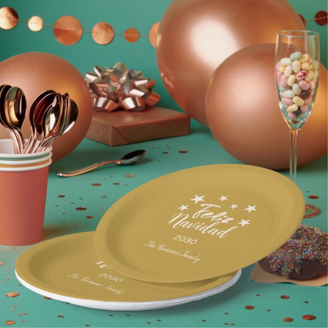 Assiettes En Carton Feliz Navidad Modern Noël Famille (Multi)