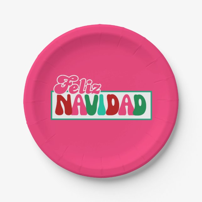 Assiettes En Carton Feliz Navidad - rose vif (Devant)