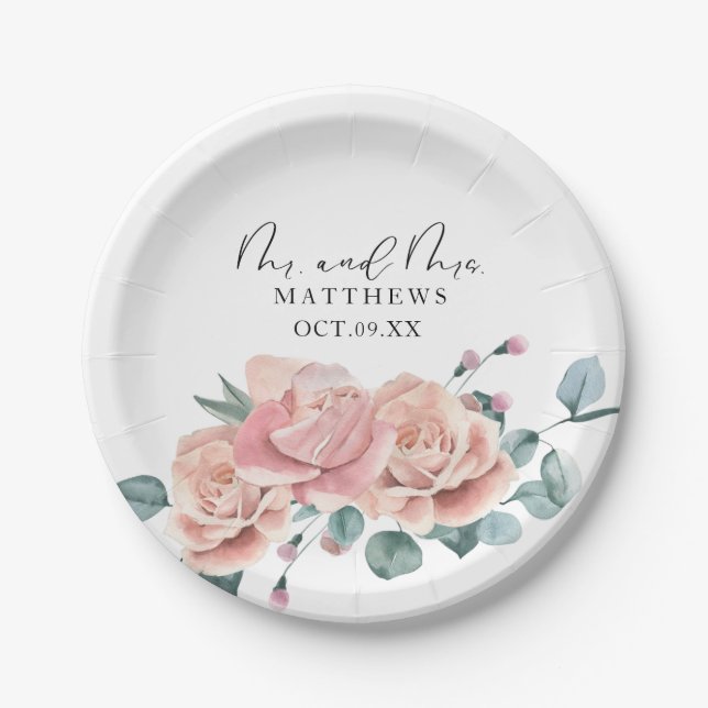 Assiettes En Carton Feminine Blush Pink m et mrs (Devant)