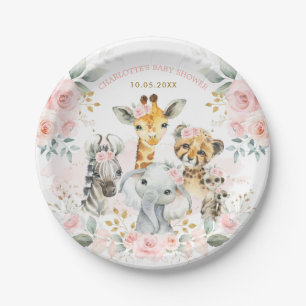 Assiettes En Carton Feminine rose Safari Jungle Animaux sauvages Baby