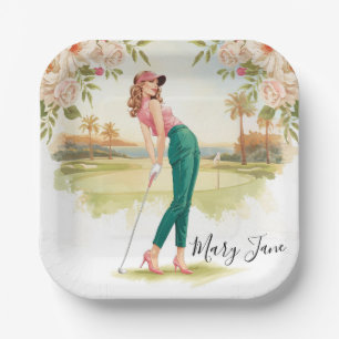 Assiettes En Carton Femme de golf sur terrain de golf