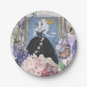 Assiettes En Carton Femme élégante bleue Robe florale Chic