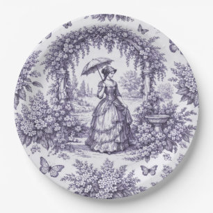 Assiettes En Carton Femme française dans un jardin Toile de Jouy