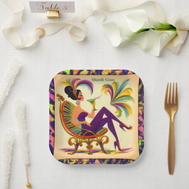 Assiettes En Carton Femme Mardi Gras Martini du milieu du siècle futur (Mariage)