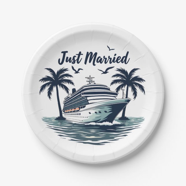 Assiettes En Carton Femme mariée à bord d'une croisière d'été Mariage  (Devant)