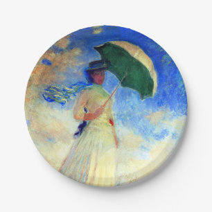 Assiettes En Carton Femme Monet avec un parasol face droit
