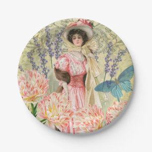 Assiettes En Carton Femme victorienne florale rose Régence