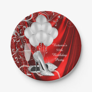 Assiettes En Carton FEMMES Rouge Silver Chaussure Anniversaire Plaques