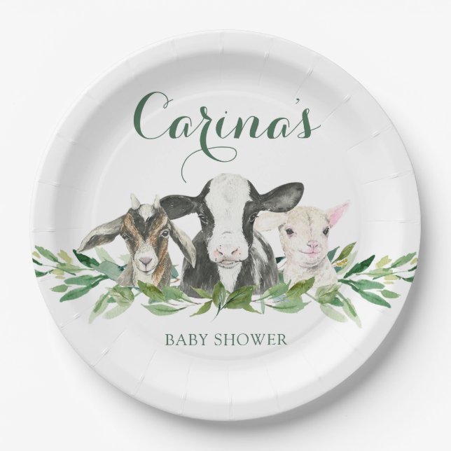 Assiettes En Carton Ferme Animal de verdure Garçon Baby shower Plaques (Devant)