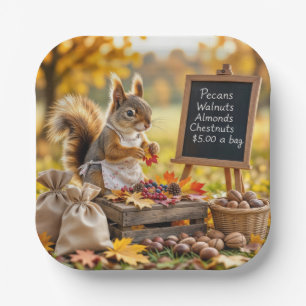 Assiettes En Carton Ferme d'automne avec écureuil