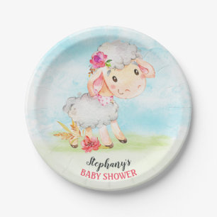 Assiettes En Carton Ferme de Baby shower des moutons Watercolor Girls